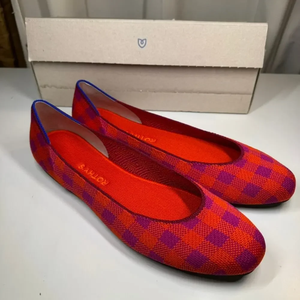 Rothy's The Flat Pomegranate Gingham Retired LE Ballet Flats Women’s 12 NIB